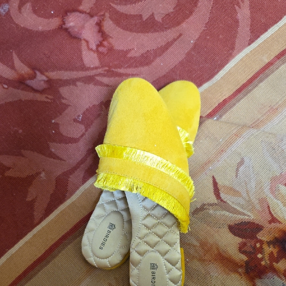 Birdies Bright Yellow Fringe Mules